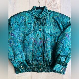Carlisle Vintage 100% Silk Paisley Bomber Jacket Size: 14